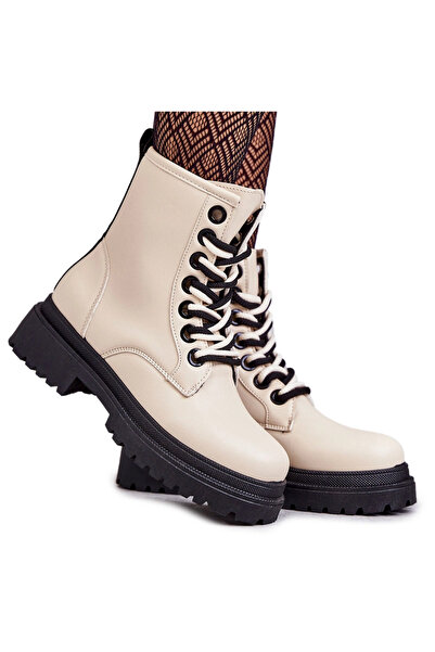 Evento Cizme de piele pentru femei muncitori Beige Denila 39