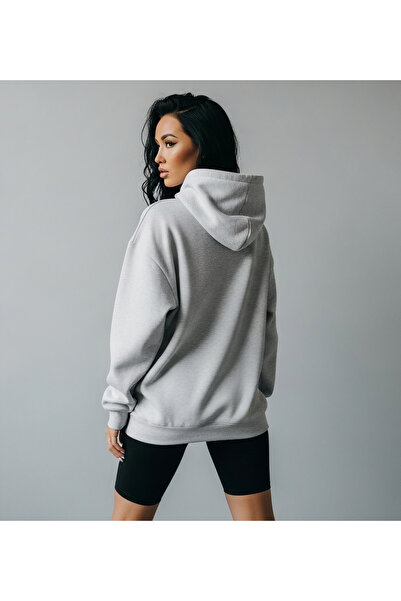 Bheka Concept Women's Black Oversized Hooded Sweatshirt – Colorful Cat Pattern