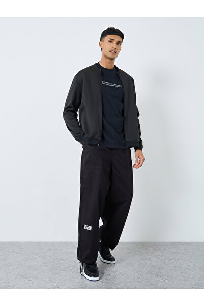 Take Two By Styli Men Black Number Print Zip-Up Bomber Jacket