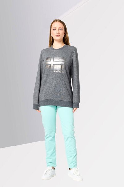 Napapijri Women Crew Neck Long Sleeve Brand Logo Sweatshirt, Grey