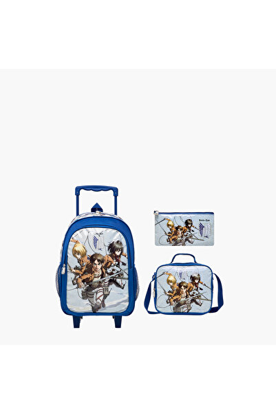 KODANSHA طقم حقيبة ظهر بعجلات بطبعة هجوم العمالقة، مكون من 3 قطع - 16 بوصة