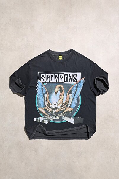 Overdrive Scorpions Crazy World Tour 1991 Unisex Retro Rock Siyah Oversize Kısa Kol Tshirt