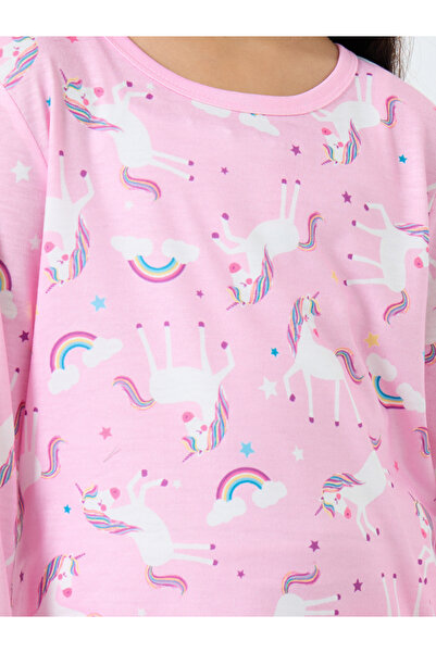 Styli Light Pink Unicorn Printed Long Sleeve Top and Pyjama Set
