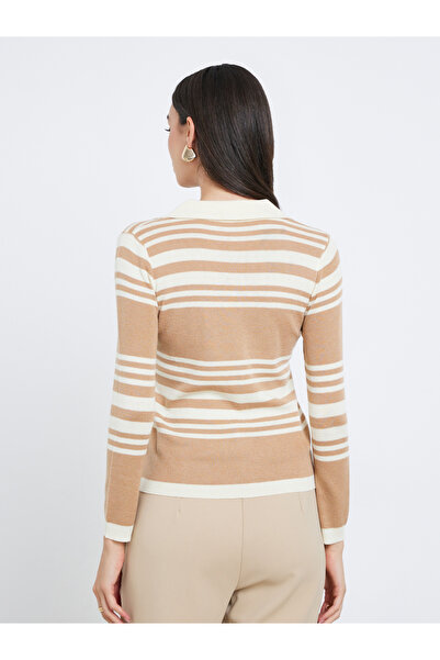 Take Two By Styli Open Collar Striped Knit Sweater