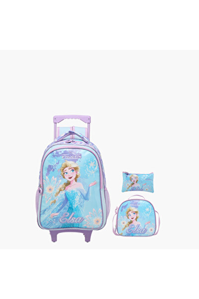 Disney Frozen 3-Piece School Trolley Bag Set for Girls 5-8 Years with Lunch Bag and Pencil Pouch
