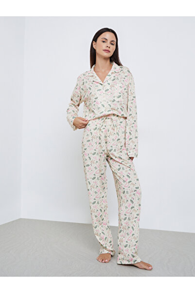 Styli Winter Bow Print Long Sleeve Shirt and Pyjama Set