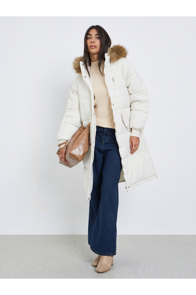 Styli Off White Oversized Padded Parka Coat