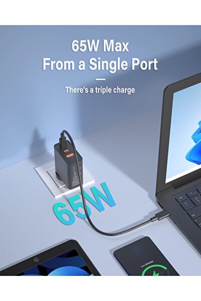 Generic NATNO 65W GaN USB Charger, 3-Port, Compatible with Laptops, Smartphones & Tablets