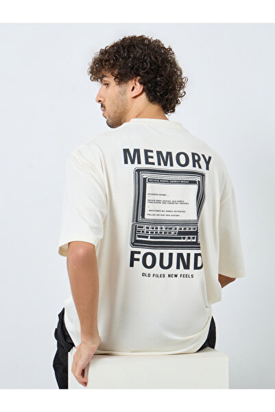 Styli Men Cream Back Printed Terry Oversized T-Shirt