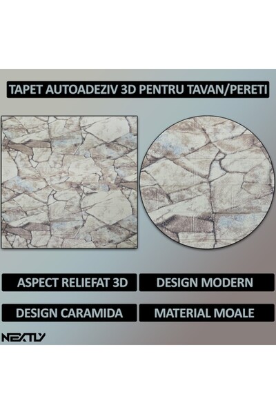 NEXTLY 3D Self-Adhesive Waterproof Wallpaper, Cream, 70x77 cm, 10-Piece Set, Code 7373-23