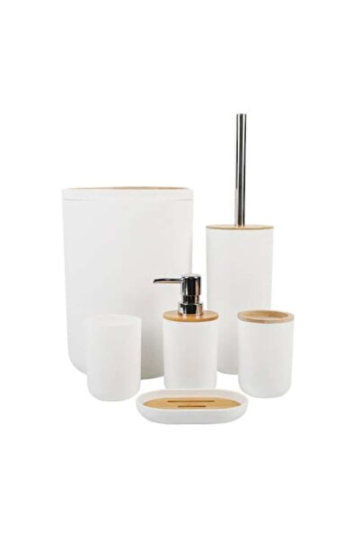 OEM Set Accesorii Baie 6 Piese Cu Capac Bambus – Design Elegant, Plastic Dura...