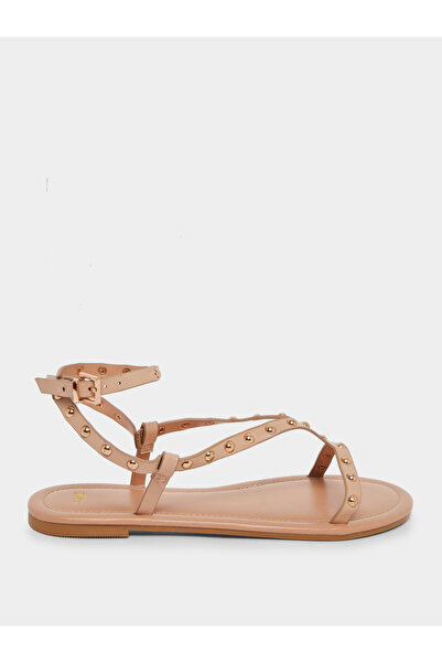 Styli Studded Ankle Starp Flat Sandals