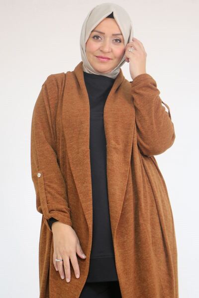 Eslina 43093 Large Size Thick Plaid Mir Jacket - Tan