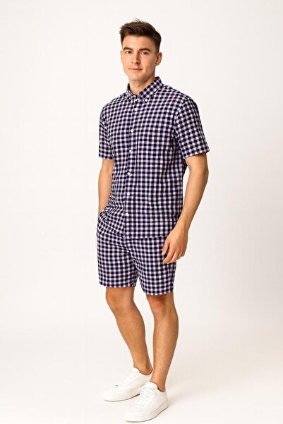 STITCH by MH Men's Gingham Check Shirt and Shorts Co-ord Set