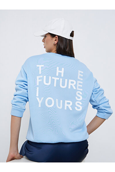 Styli Blue Regular Fit Sweatshirt with Slogan Print