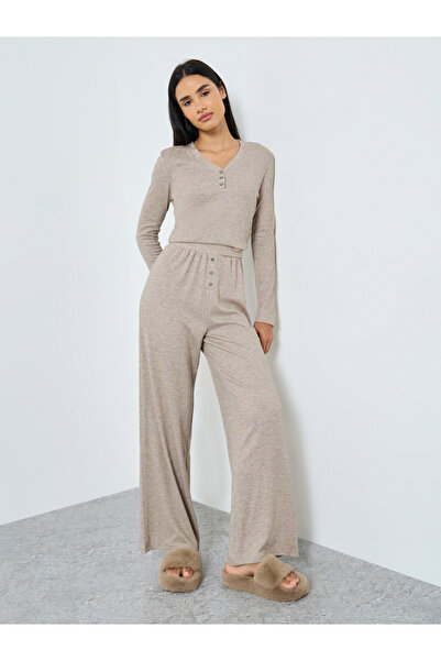 Styli Supersoft Rib Placket Top and Placket Pyjama Set