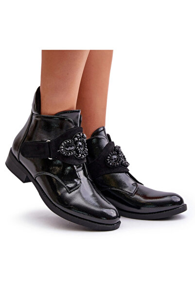 S.BARSKI Botine Lacuite Femei Cu Decorație Izolate Negre HY42-021 38