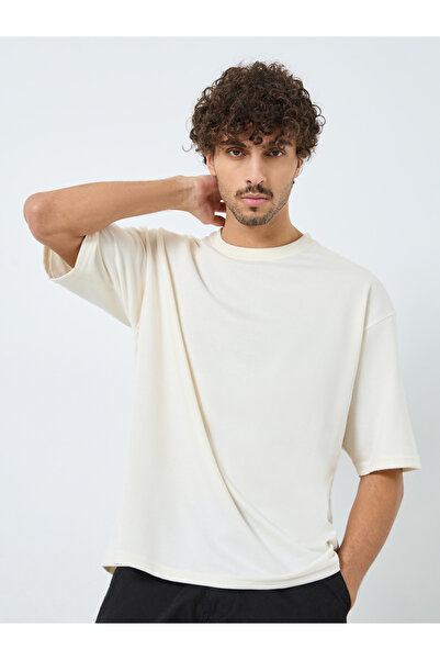 Styli Men Cream Back Printed Terry Oversized T-Shirt