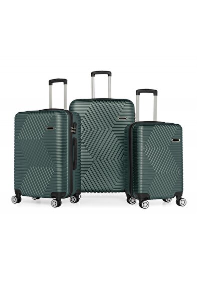 Artenova Set 3 trolere cu 4 roti, comaprtiment rigid, maner telescopic, cifru, verde inchis