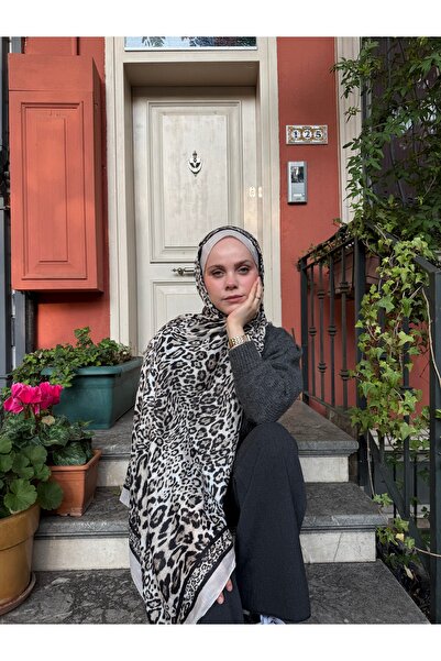 CUOCA LOUNGE Animal Print Leopar Desenli Gri Bambu Kraş Şal