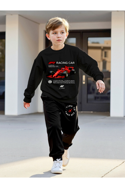 Take Two By Styli Teens Black Graphic Print Sweatshirt and Joggers Set