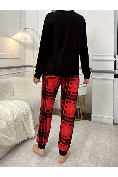 Take Two By Styli Love Text Print T-Shirt and Checked Pyjama Set