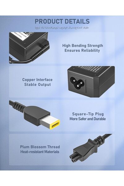Generic NATNO 65W Slim Square-Tip AC Adapter Charger for Lenovo ThinkPad/IdeaPad