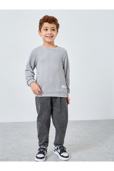 Styli Boys Grey Textured Knit Sweatshirt