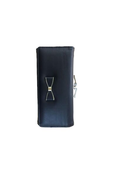 Cadouridiversity Portofel de damă, piele ecologică, fundă, negru, 19 cm x 9 c...