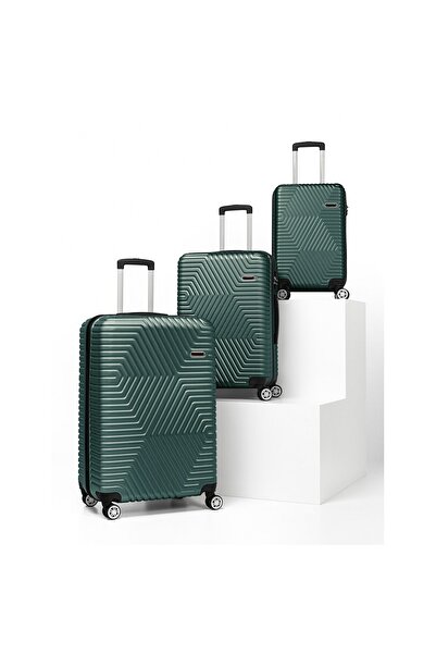 Artenova Set 3 trolere cu 4 roti, comaprtiment rigid, maner telescopic, cifru, verde inchis