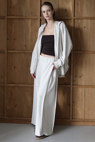 VAGGON Women's White High Waist Double Pocket Palazzo Woven Trousers Vs01426