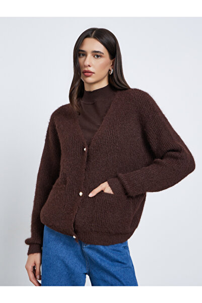Styli Regular Fit Fuzzy Yarn Button Down Cardigan
