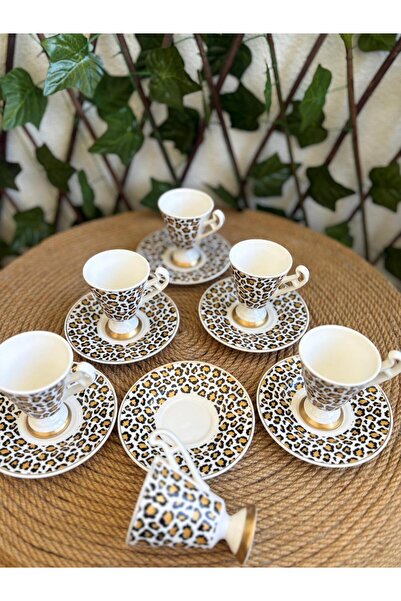GÜRCÜGLASS Leopard Model Porcelain 6-Piece Coffee Cup.