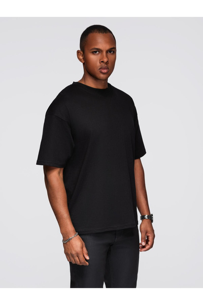 OMBRE Pánské bavlněné tričko s motivem mincovních křídel na zádech - černé V1 OM-TSCT-0289