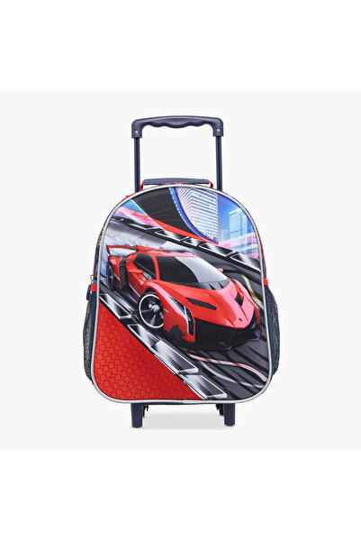 Juniors Cars 3-Piece School Trolley Bag Set for Boys 2-5 Years with Lunch Bag and Pencil Pouch