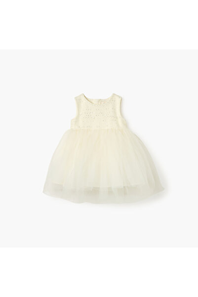 Juniors Sequin Embellished Sleeveless Dress with Round Neck