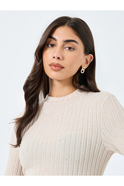 Take Two By Styli Beige Textured Knit Maxi Dress