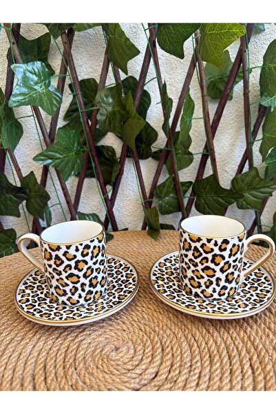 GÜRCÜGLASS Leopar Model Porselen 2`lı Çay Fincanı.