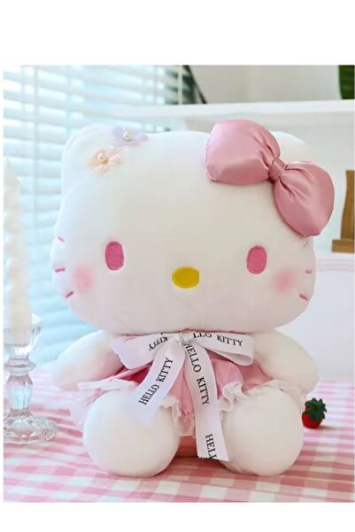 OEM Jucărie de pluș Kitty 40 cm – pluș cu fundiță roz și rochiță elegantă, cadou perfect pentru fete