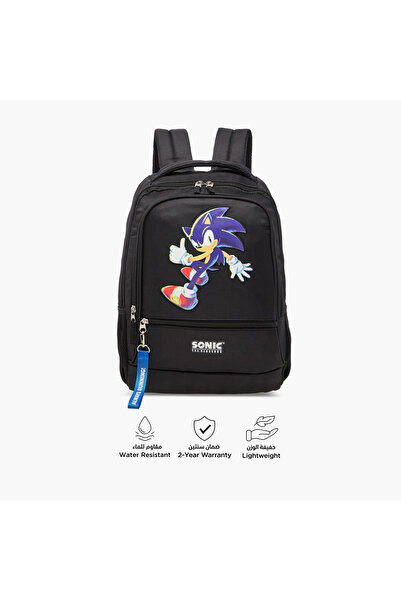 Sonic the Hedgehog Print Backpack with Adjustable Straps and Zip Closure - 18 inches