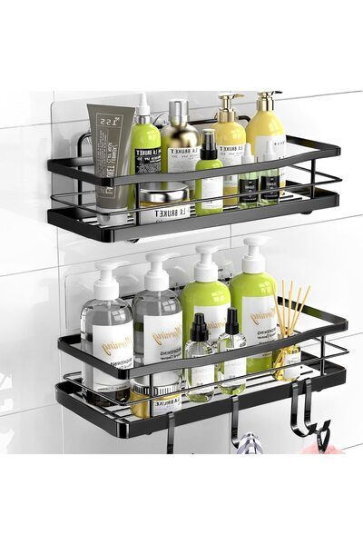 MACVI ® 2 Rafturi pentru duș de baie, oțel rezistent la rugină, montare adezivă, design modern, negru