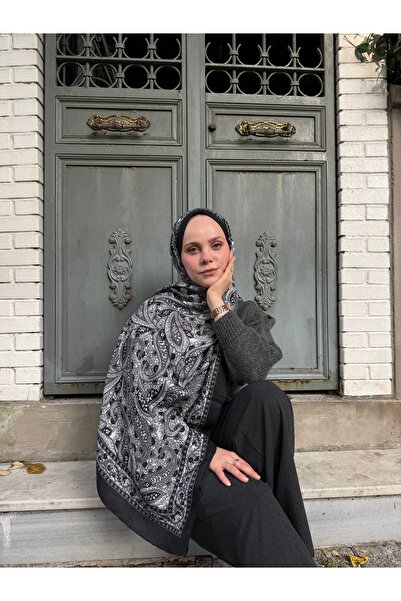 CUOCA LOUNGE Pateh Desenli Siyah Bambu Kraş Şal