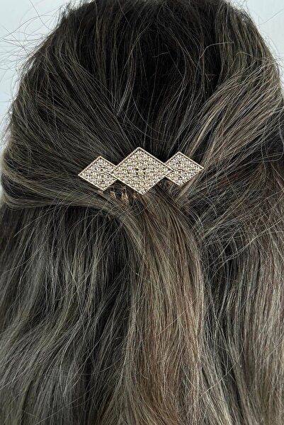 TAKIŞTIR Gold Color Scalloped Stone Detailed Bun Hair Clip