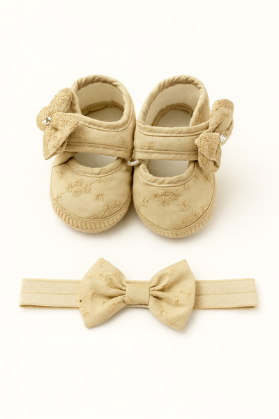 LOGO AKSESUAR 0-3 Months Newborn Stone Bow Baby Bandana Booties Set