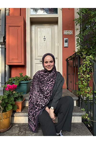 CUOCA LOUNGE Animal Print Leopar Desenli Fuşya Bambu Kraş Şal