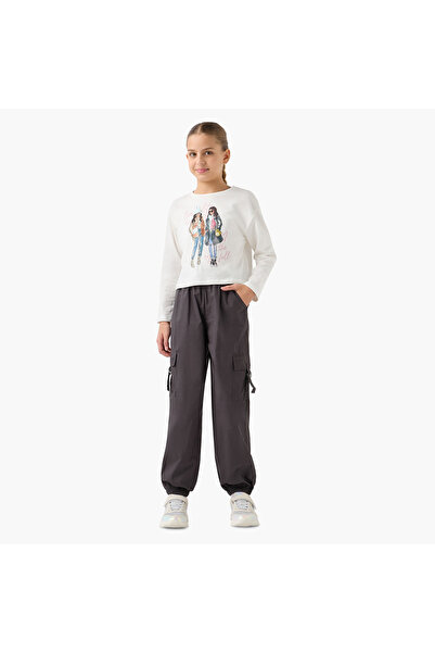 Juniors Solid Pants with Elasticated Waistband and Pockets