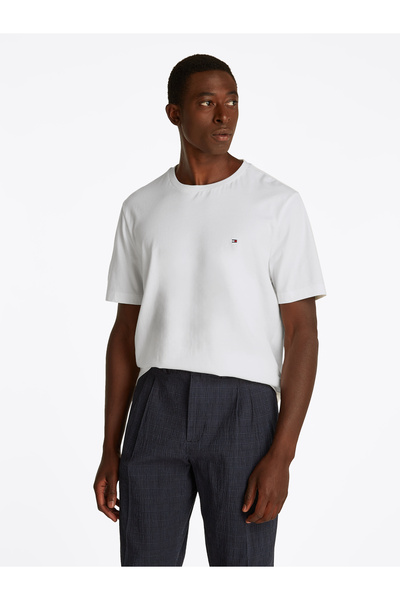 Tommy Hilfiger Men White Flag Embroidery Crew Neck T-Shirt