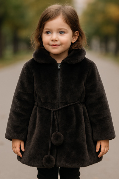 Yollo Kids Kız Çocuk Ponponlu Tavşan Manto