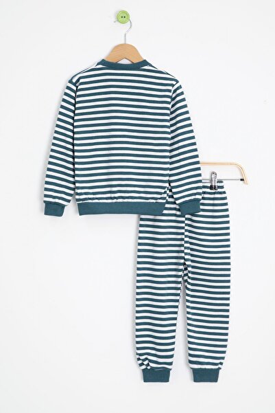 Cansın Mini Set de cu căptușeală din fleece piese pentru băiat Indigo, cu broderie cu fața zâmbitoare, în dungi 23313