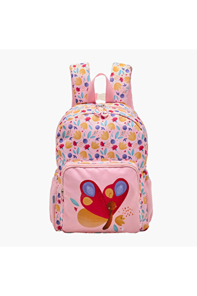 SASSI حقيبة ظهر مطبوعة بفراشة مع أحزمة قابلة للتعديل وسحاب للإغلاق - 14 بوصة